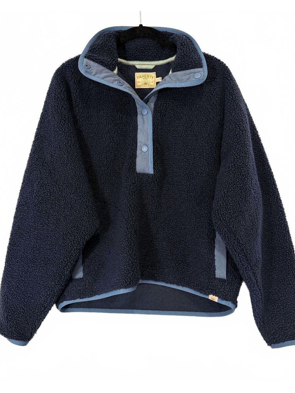 Faherty Dark Sapphire Blue Fireside Fleece Popover Snap Neck Jacket Small